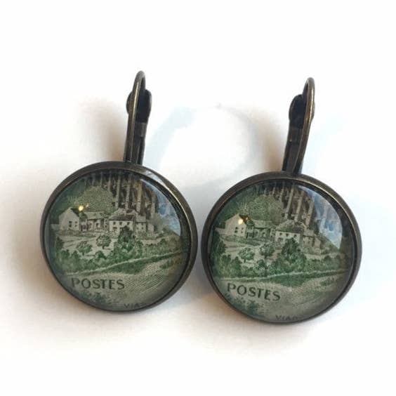 1960 Viadotto di Chaumont, Francia - Francobollo francese - Gioielli da francobolli - Orecchini da francobollo vintage - Orecchini a clip francesi per la vendita all'ingrosso da parte di Postage Stamp Jewelry