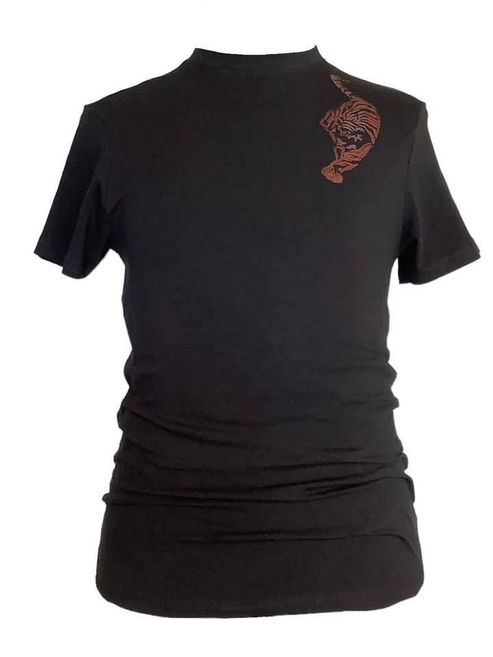 Black Tiger Handprinted Graphic Art T-shirt for wholesale by Impromptu Musé