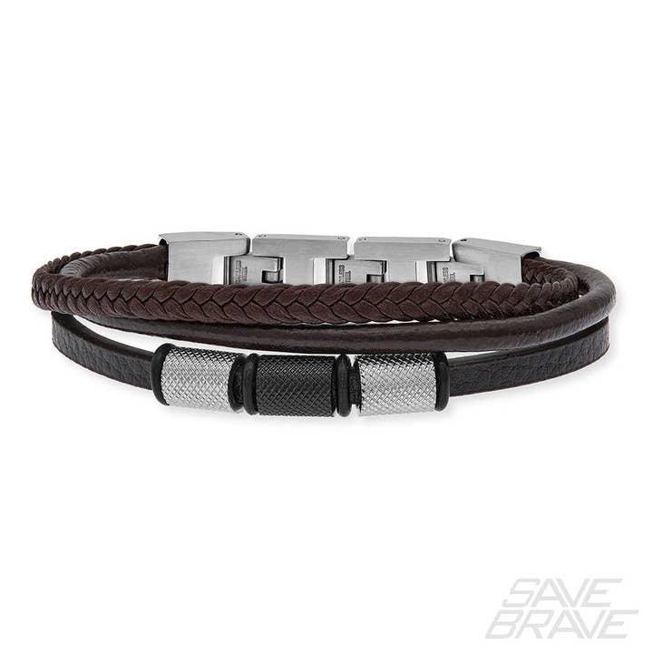 Salva Bracciale Brave Flynn Acciaio inossidabile e pelle per la vendita all'ingrosso da parte di Save Brave