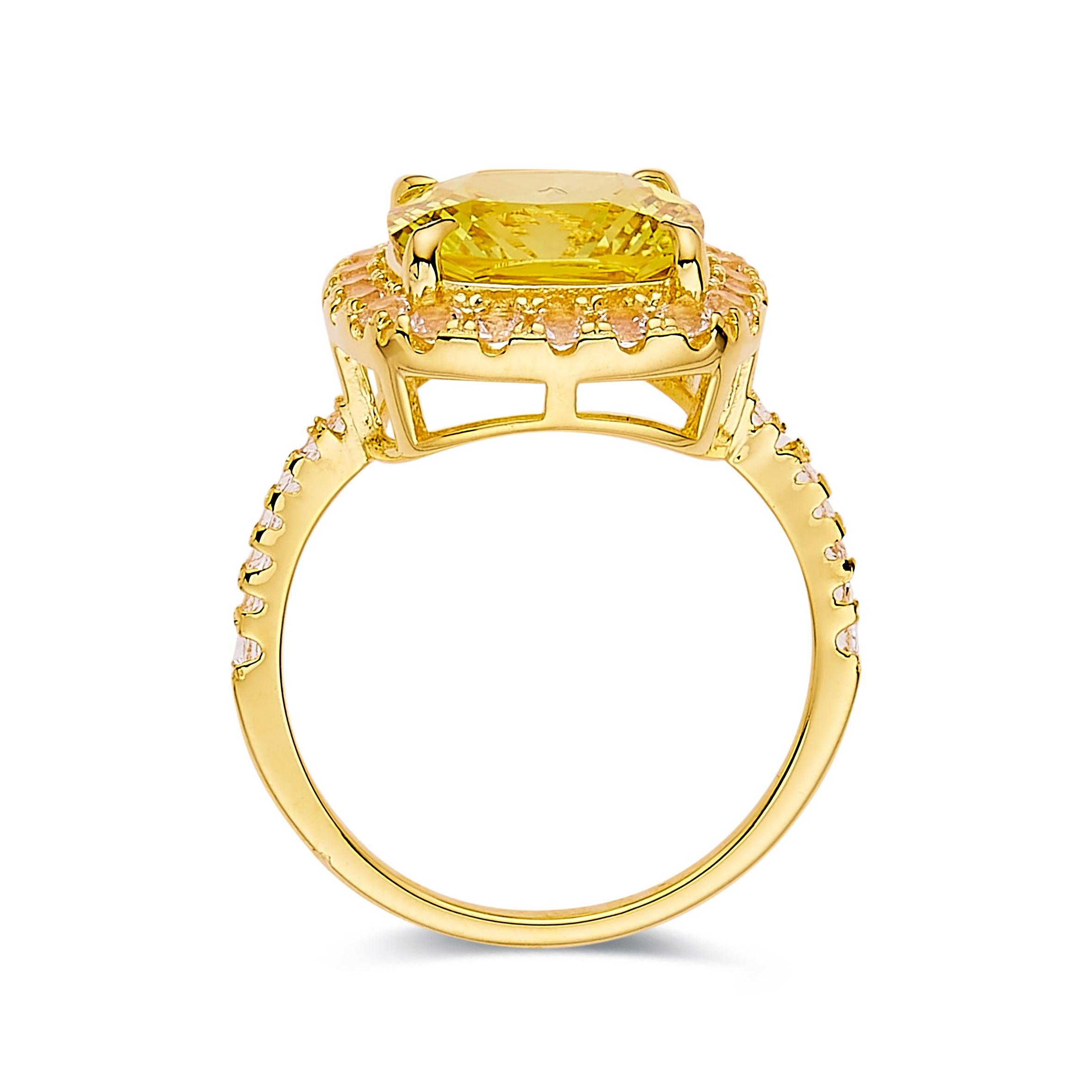 FCJ Jewelry LLC - Wholesale Cocktail/Statement Ring - Created Canary Sapphire Cushion Cut Ring 18K Gold Plated 9252