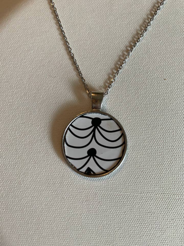 Black and White Abstract Tin Necklace for wholesale by Fancy Fig Creations