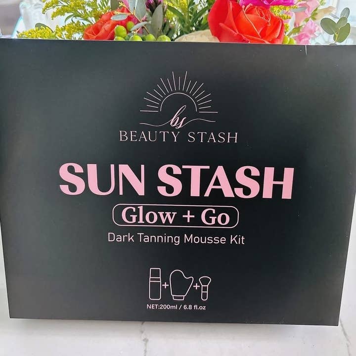Beauty Stash - Wholesale Self-Tanner - Sun Stash Glow + Go Complete Tanning Kit – Sunless Self-Tanning Foam with Mitt & Brush, 6.3oz