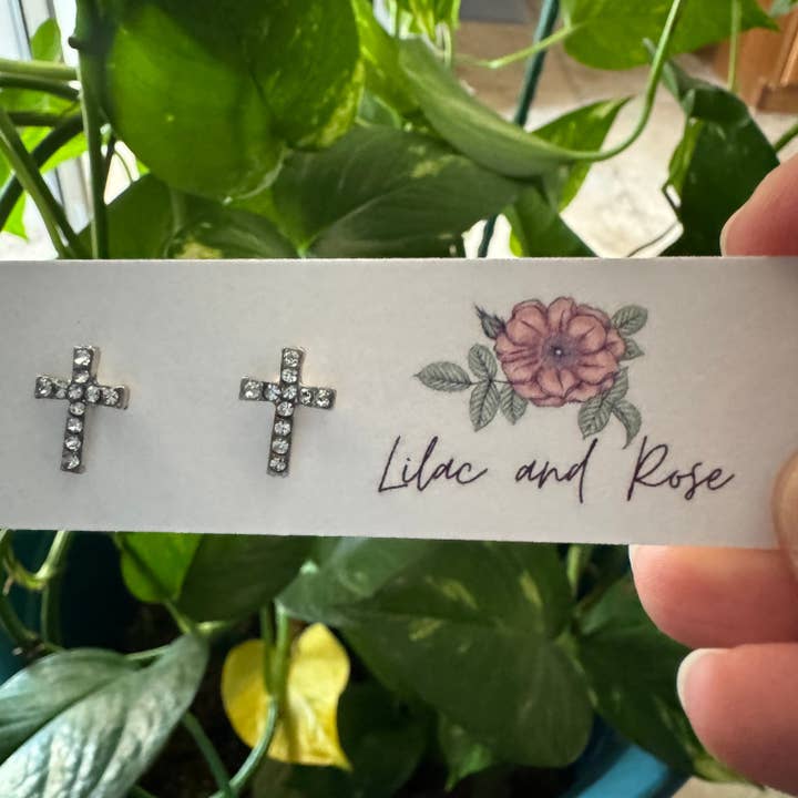 CZ Cross Stud Earrings for wholesale by Lilac and Rose