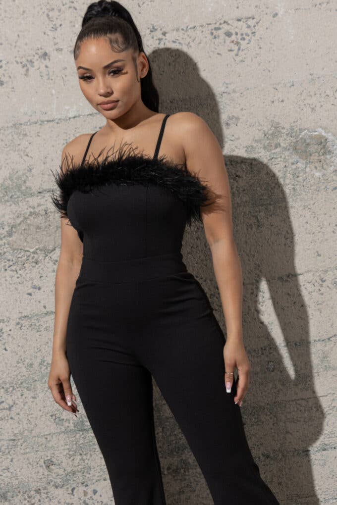 Melrose with Love - Vente Combinaison – femme - COMBINAISON EN CRÊPE À BAS CLOCHE AVEC PLUMES2