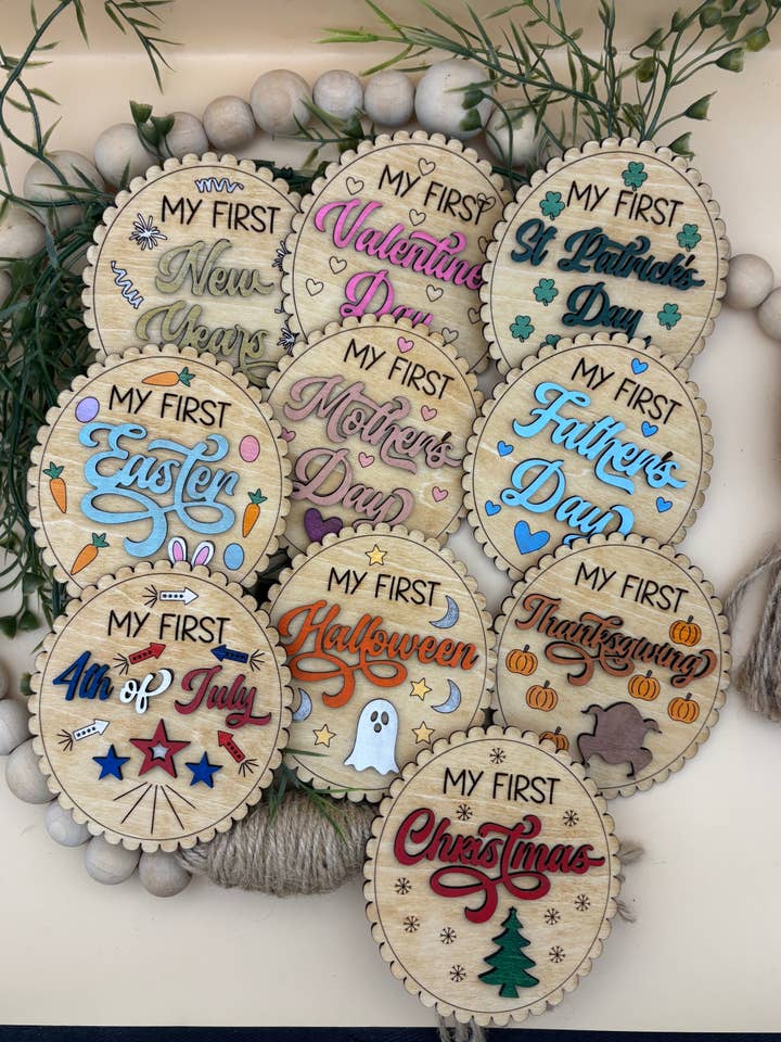 Baby's First Holiday Milestone Signs for wholesale by PepperJack Designs