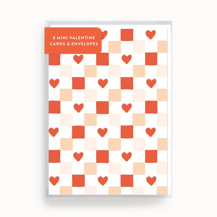 Checkered Pattern Mini Valentine Cards (Set of 8) Folded for wholesale by Joy Paper Co.