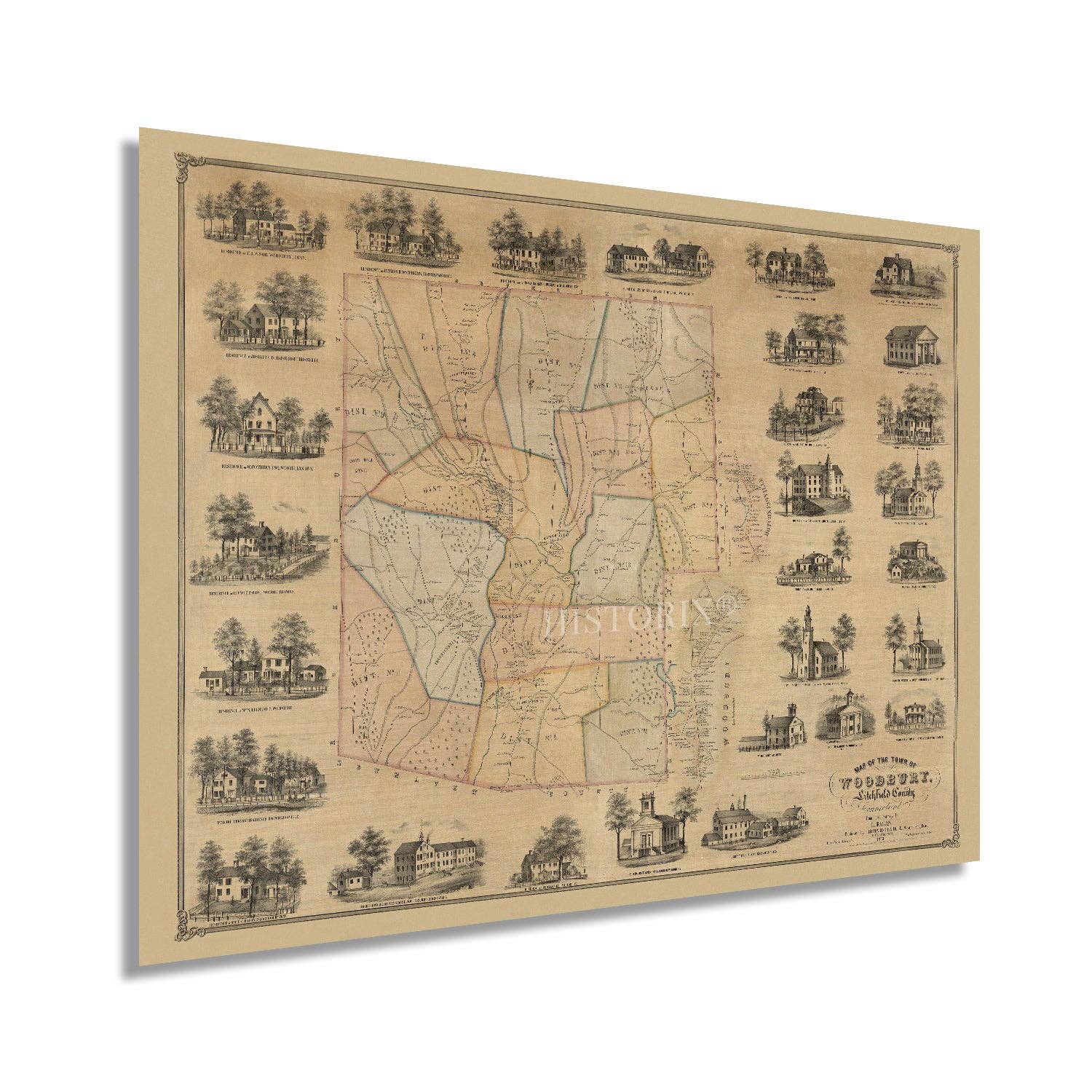 Historic Prints - Wholesale Poster - Vintage Litchfield County, CT State Map Wall Art Poster0