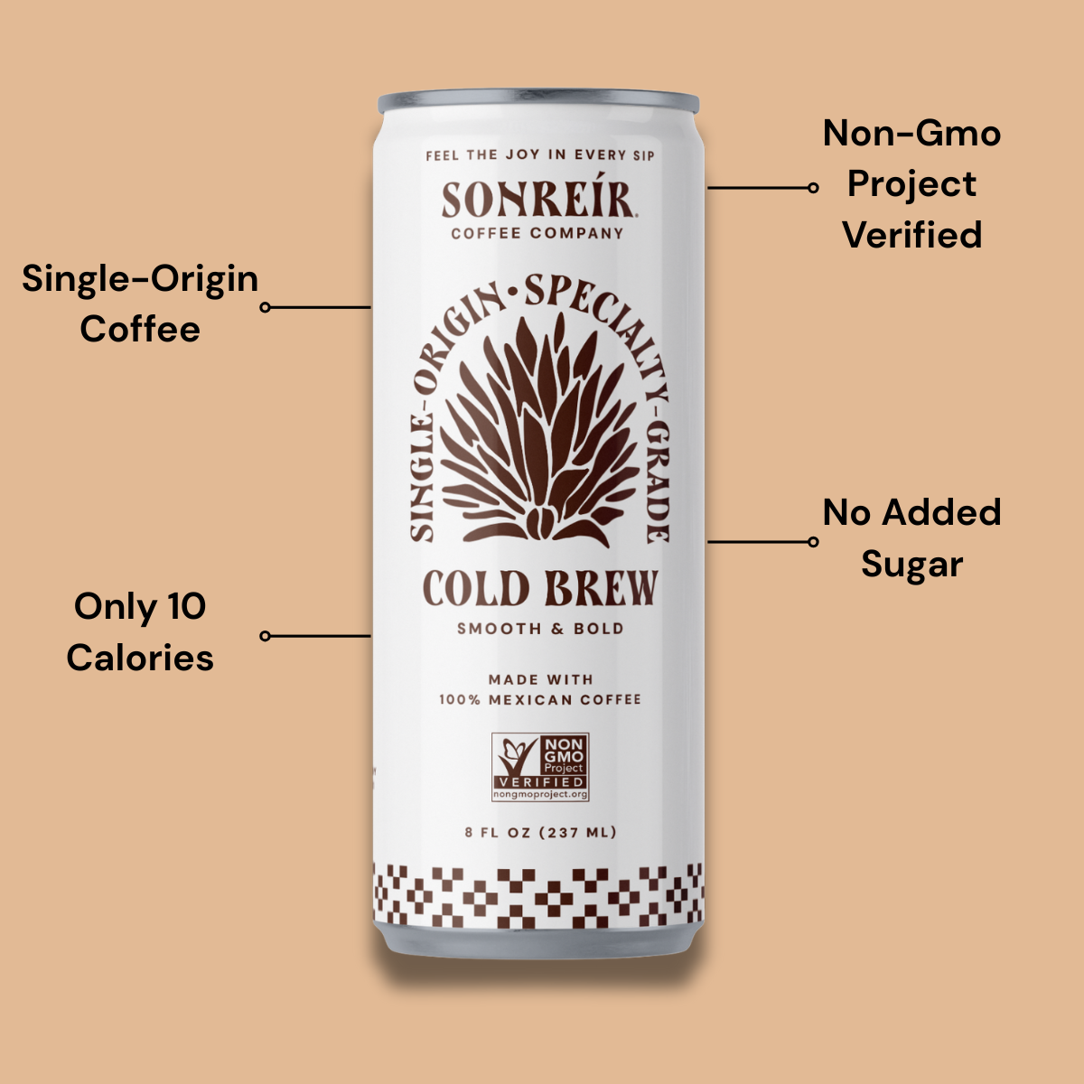 Sonreír Coffee Company - Wholesale Iced Coffee/Cold Brew - RTD Cold Brew, Single Origin Mexico 8oz, 12 pack
1