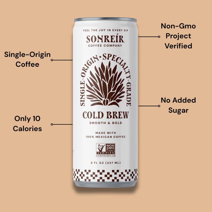 Sonreír Coffee Company - Wholesale Iced Coffee/Cold Brew - RTD Cold Brew, Single Origin Mexico 8oz, 12 pack
1