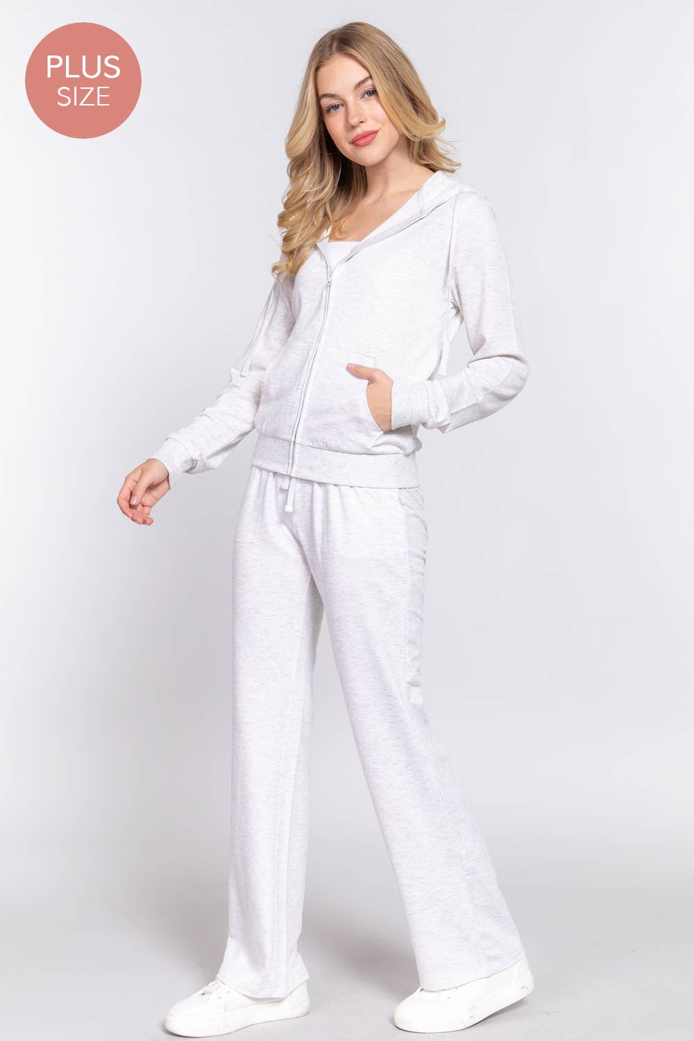 Active Basic | Active USA - Wholesale Lounge Set - Women's - [PLUS SIZE] Long Slv Hoodie Jacket & Pants Sweatsuit Set  17