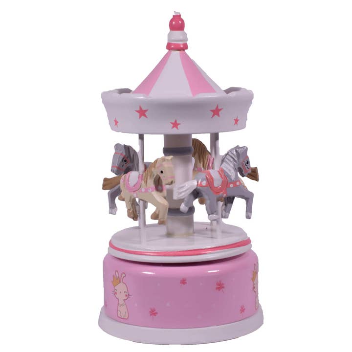 Wooden Musical Carousel with Horses 21cm - Pink for wholesale by giftland
