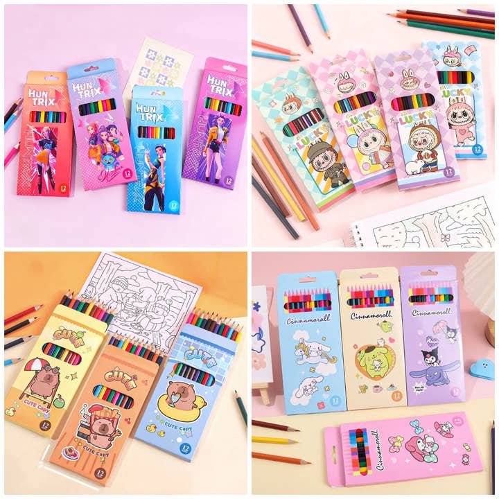 K-Pop Demon Hunter Cartoon 12-Color Colored Pencils Set – Oil-Based Drawing Pencils Kids Art & Office Supplies for wholesale by Auraquise