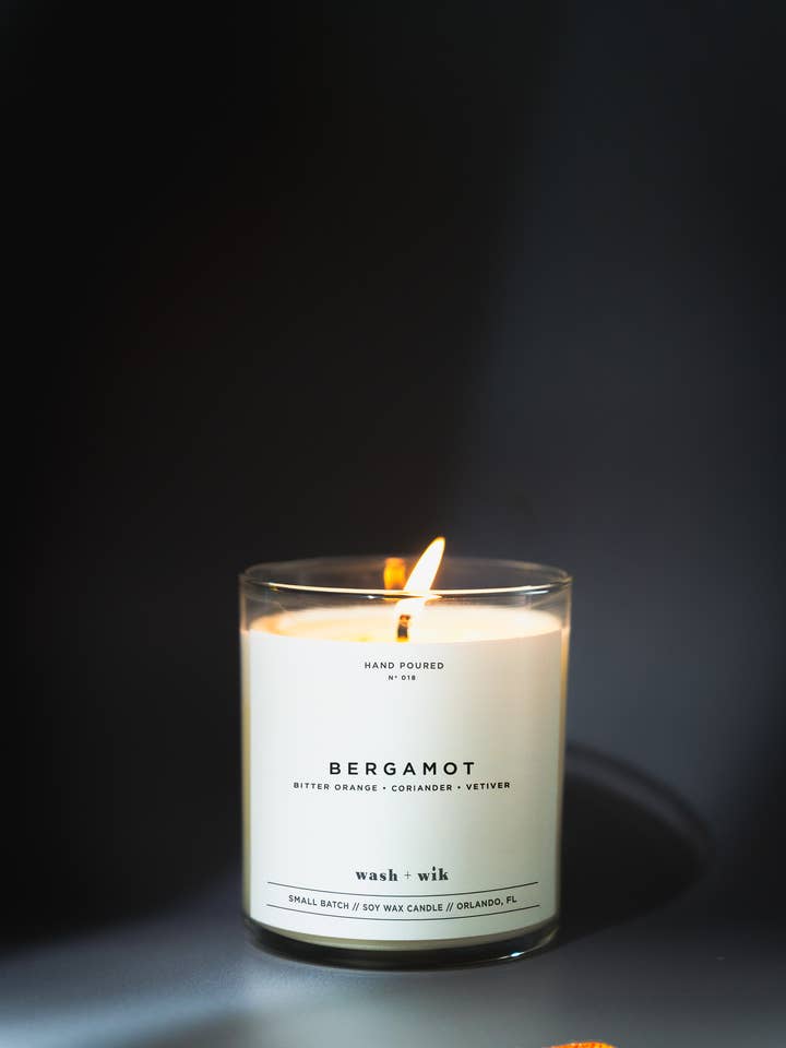 Bergamot Soy Wax Candle - 1 Wick for wholesale by Wash and Wik