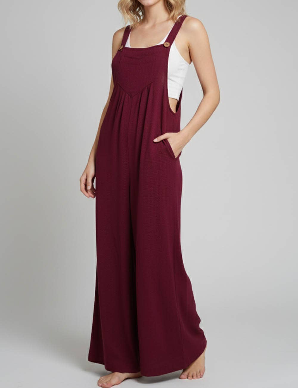 Sweetkama - Wholesale Overalls - Women's - Solid Color Botton Strape Overalls Daily Jumpsuit SKJ235717