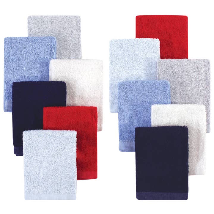 Hudson Baby Rayon from Bamboo Woven Washcloths 12pk, Blue Red for wholesale by BabyVision