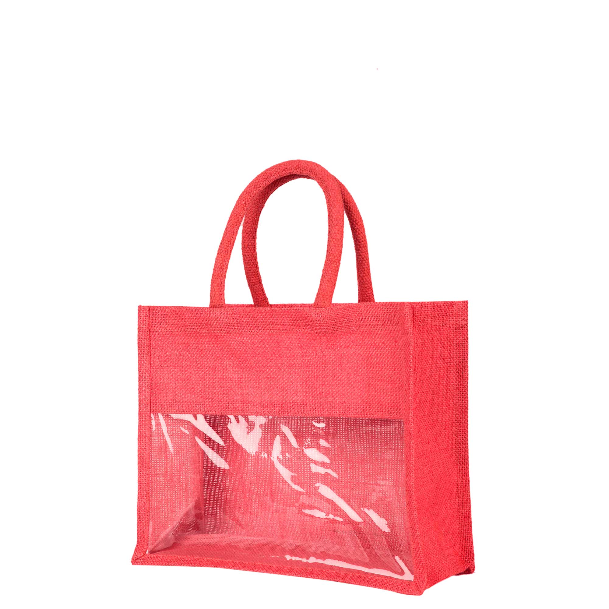 ecojutebags – wholesale Bärkasse - Unisex – Återanvändbara juteväskor – Set om 4 med PVC-fönsterpanel2