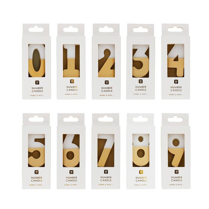Talking Tables UK – wholesale Cake candle – White & Gold Number Birthday Candles Set| 0-9 | 30 Pack |6