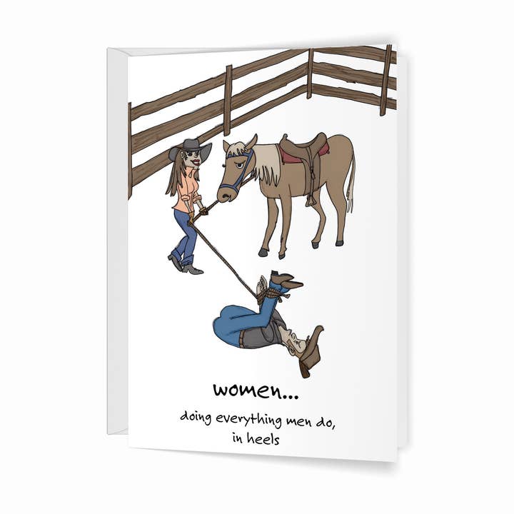 Doing Everything Men Do... In Heels for wholesale by Crawford Sisters Card Co., LLC