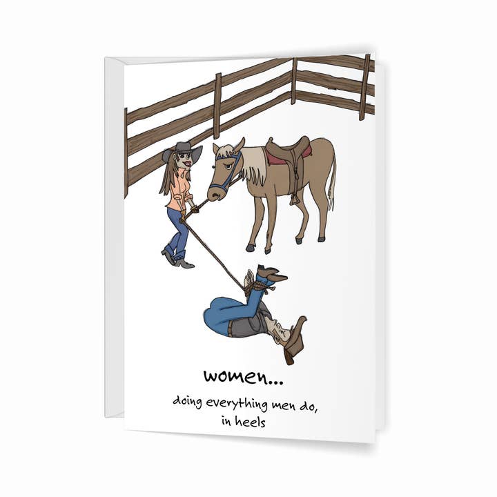 Doing Everything Men Do... In Heels for wholesale by Crawford Sisters Card Co., LLC