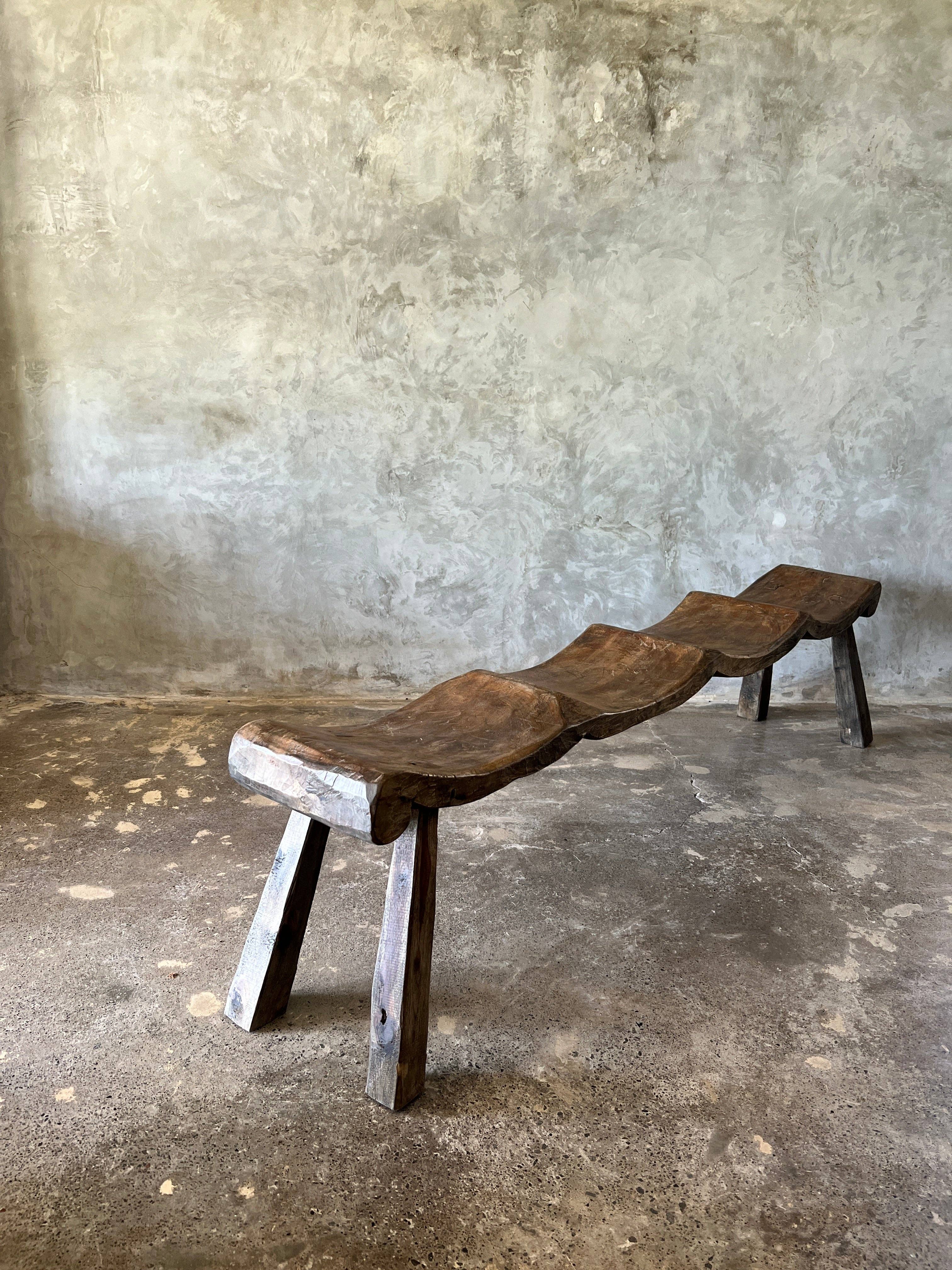 Office Objets – wholesale Bench – Large antique teak bench with 4 wavy seats H:46 W:30 L:1907