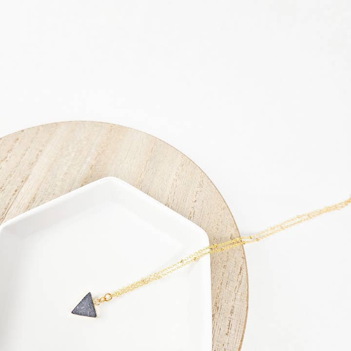 Dainty Smoky Quartz Druzy Triangle Necklace for wholesale by The Curated Carrot
