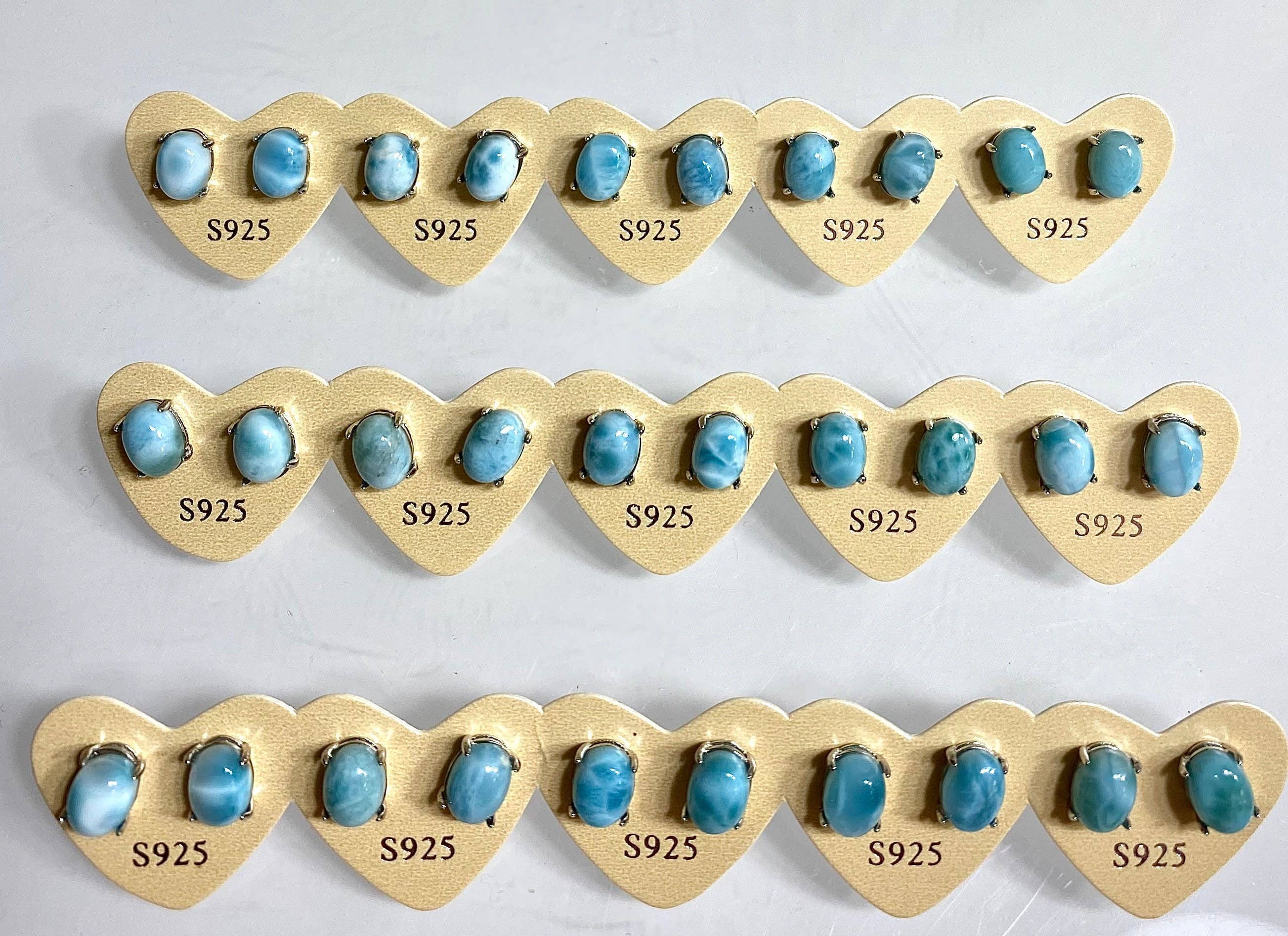 KayleeNYC - Wholesale Stud/Post Earrings - Natural Larimar Sterling Silver(925) Earring Studs 6x8mm4