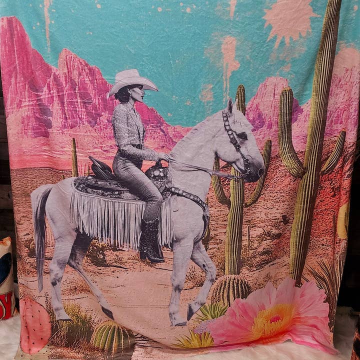 Desert Cowgirl Throw Blanket 60" x 80" Made in USA for wholesale by BAHA RANCH WESTERN WEAR