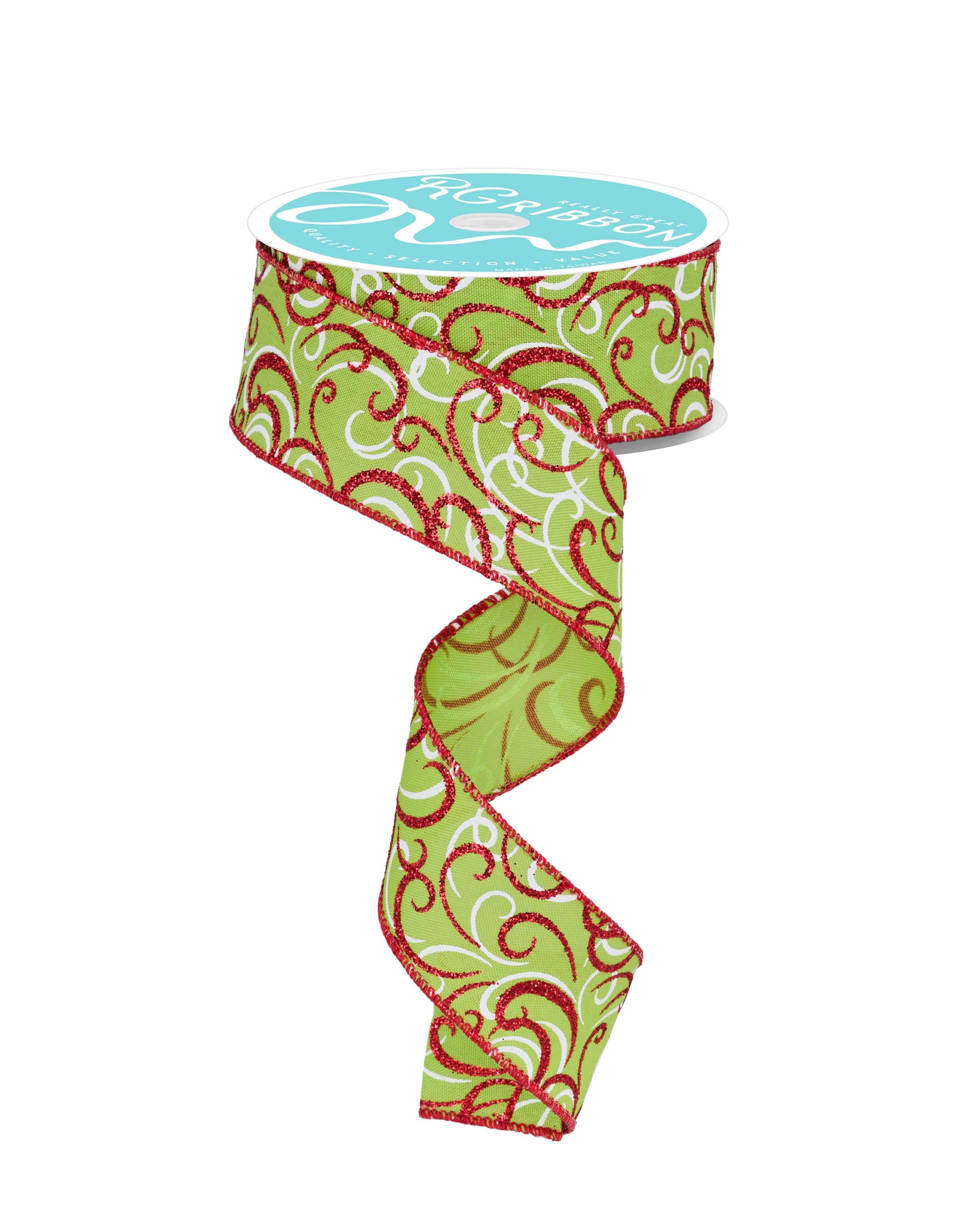 General Wholesale Inc - Wholesale Ribbon - Gift Wrapping - 1.5"X10YD MULTI SWIRLS - LIME/RED/WHITE - RGF1322W1