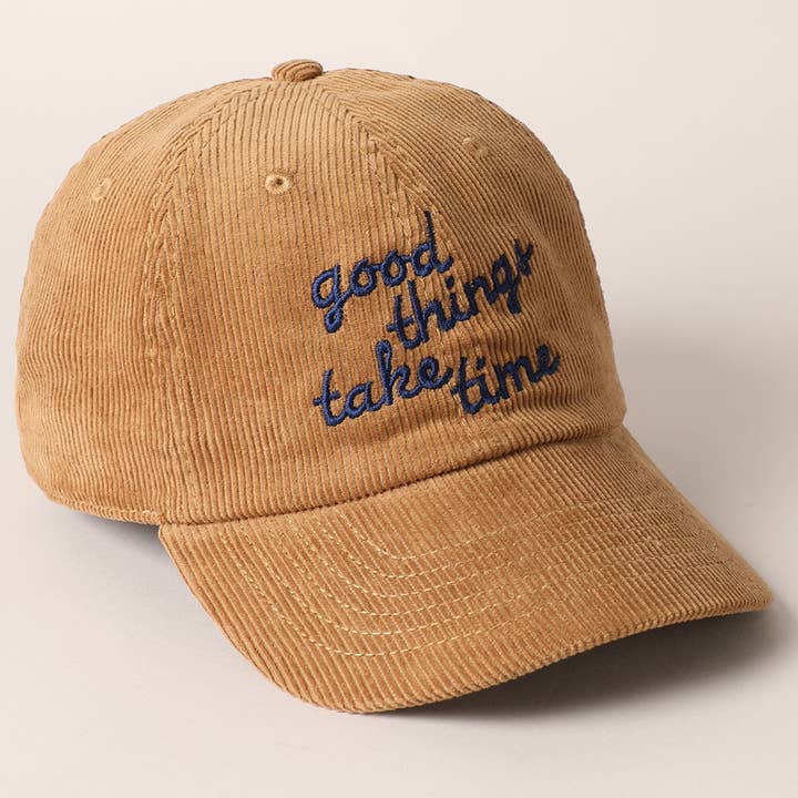 Fashion City - Wholesale Baseball Cap - Women's - good things take time Embroidery Corduroy Cap4