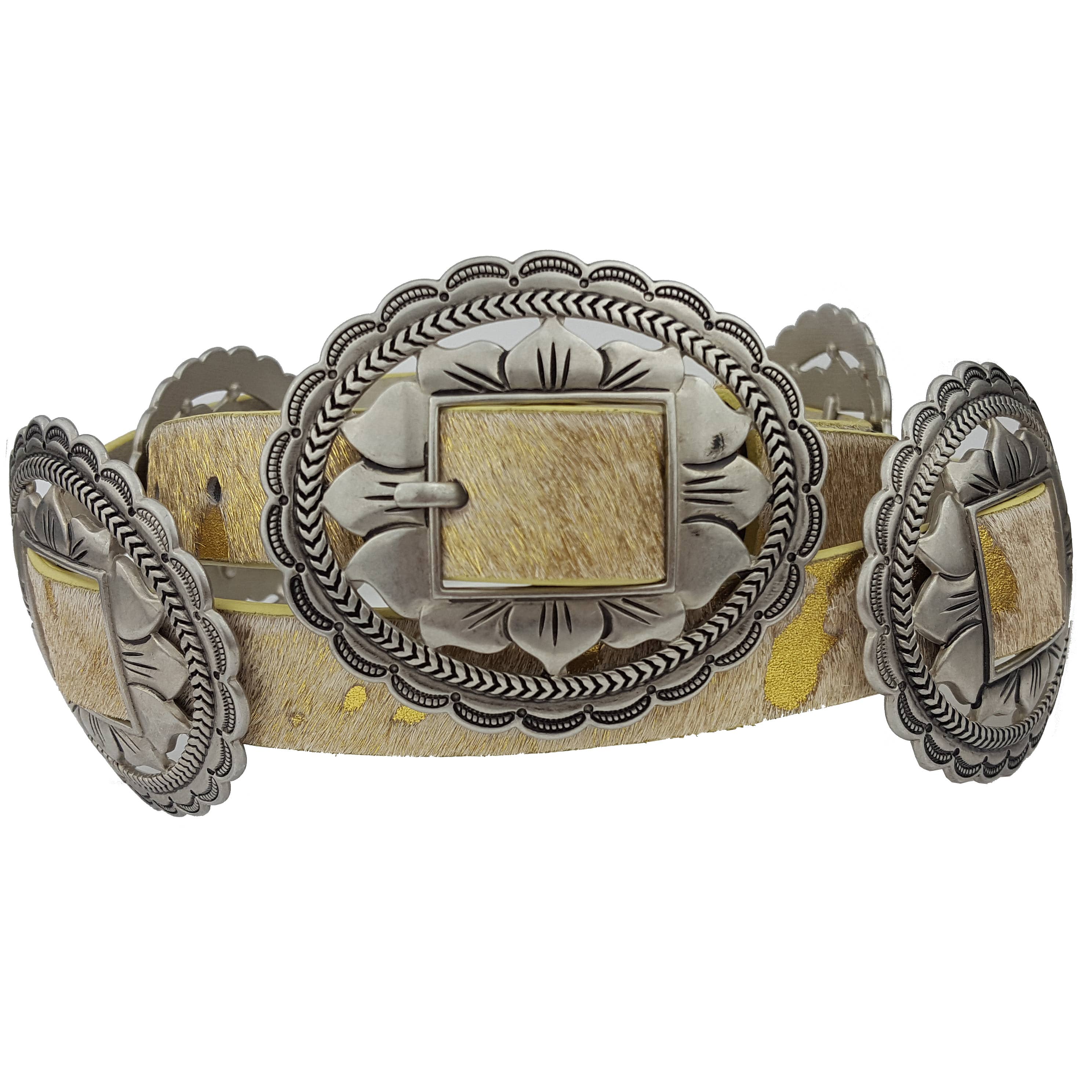 Axesoria West - Vendita all'ingrosso Cintura - Donna - Cintura concho floreale ovale occidentale con vero pelo di mucca2