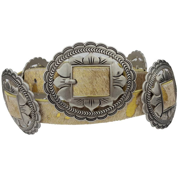 Axesoria West - Vendita all'ingrosso Cintura - Donna - Cintura concho floreale ovale occidentale con vero pelo di mucca2