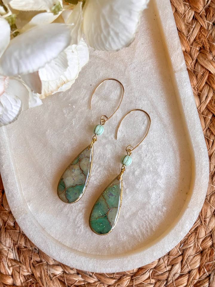 Narrow Opal Droplet Huggies for wholesale by Sarah Jane Designs