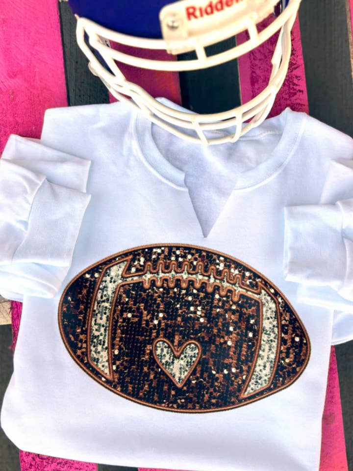 Sweat-shirt de football en faux sequins avec col en V ou col rond pour la vente par THE LATTIMORE CLAIM