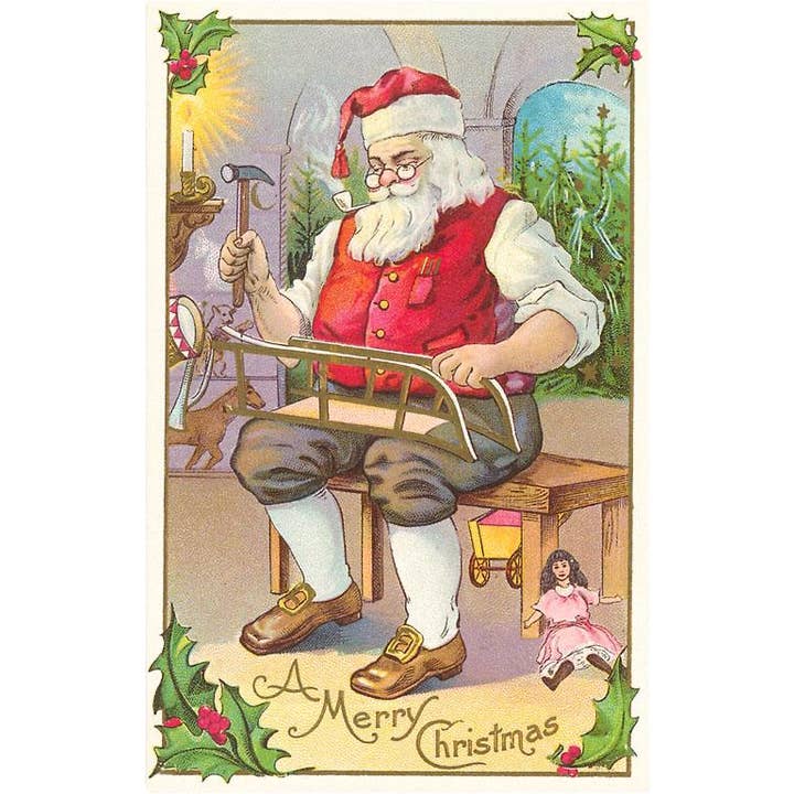 Postcard MC-90 A Merry Christmas, Santa in Workshop for wholesale by Found Image Press