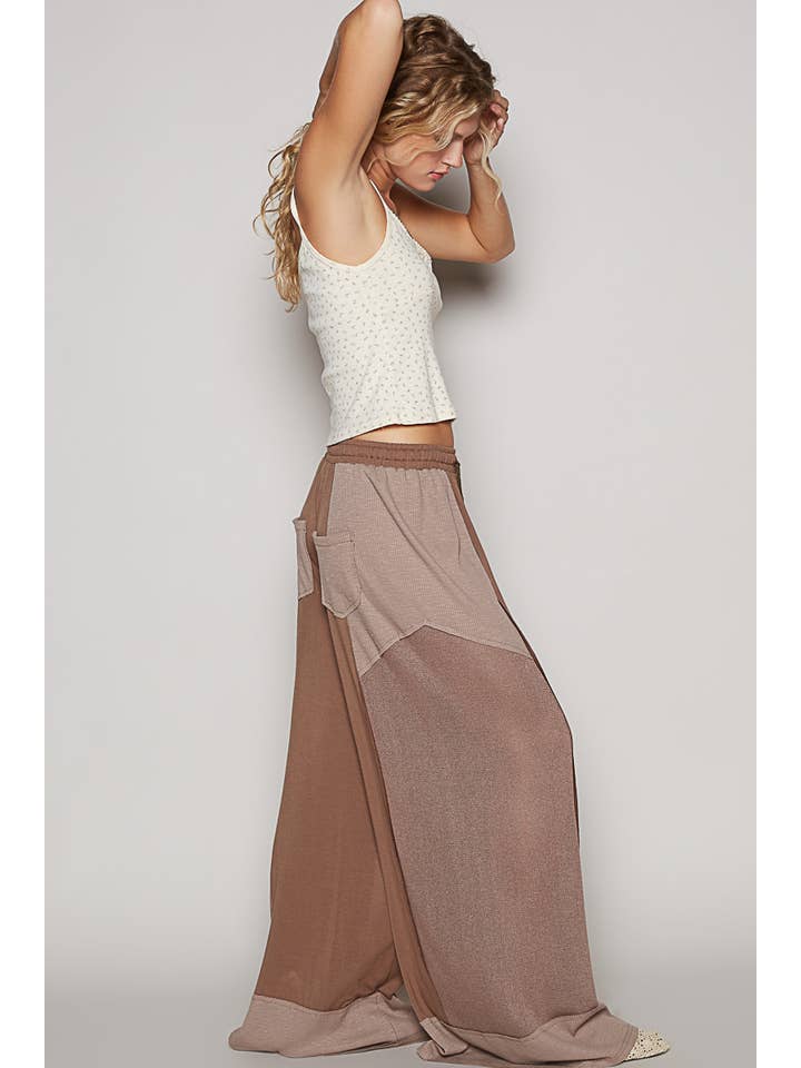 Pol Clothing - Wholesale Pants - Women's - Elastic waistband color block solid knit pants