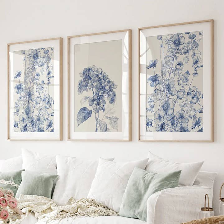 Art Lane - Wholesale Art Print - Chinoiserie Blue Flowers Watercolor Poster Decor
