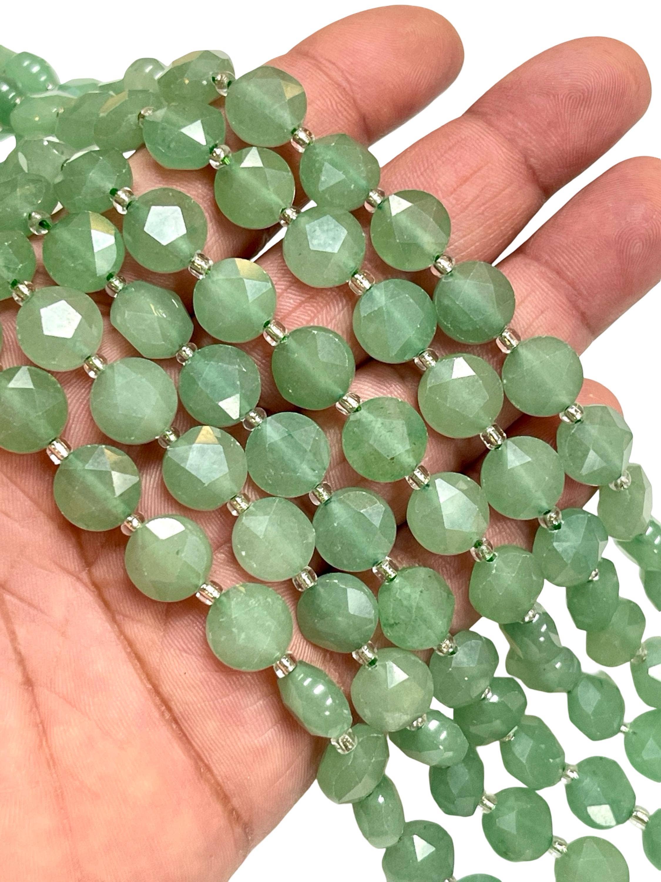 TRIVENI USA INC - Wholesale Beads - 10mm Green Aventurine  Gemstone Faceted Coin Beads Strands5