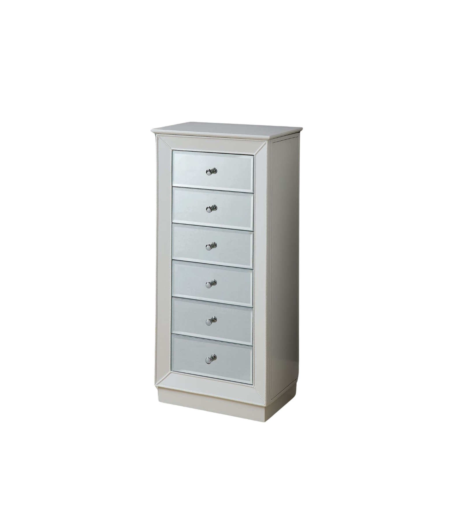HomeRoots - Wholesale Bedroom Furniture - 38" White Six Drawer Wood and Mirrored Glass Jewelry Armoire1