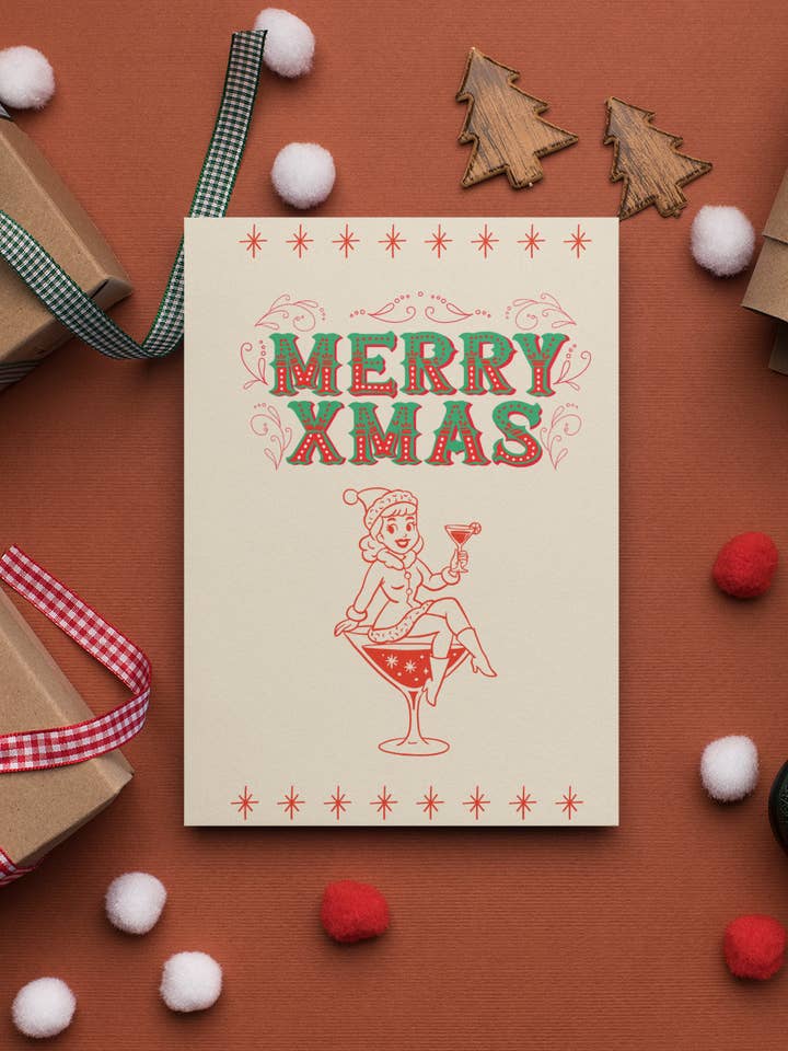 Mrs Claus Martini Christmas Greeting Card - 5 x 7 with Envelope for wholesale by Golly Gee Press