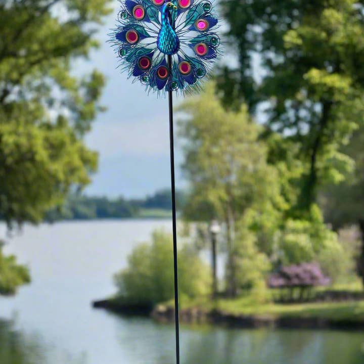 Marissa's Gifts – wholesale Wind spinner – Handmade Aurora peacock powder coated garden wind sculpture spinner measuring 150cm4