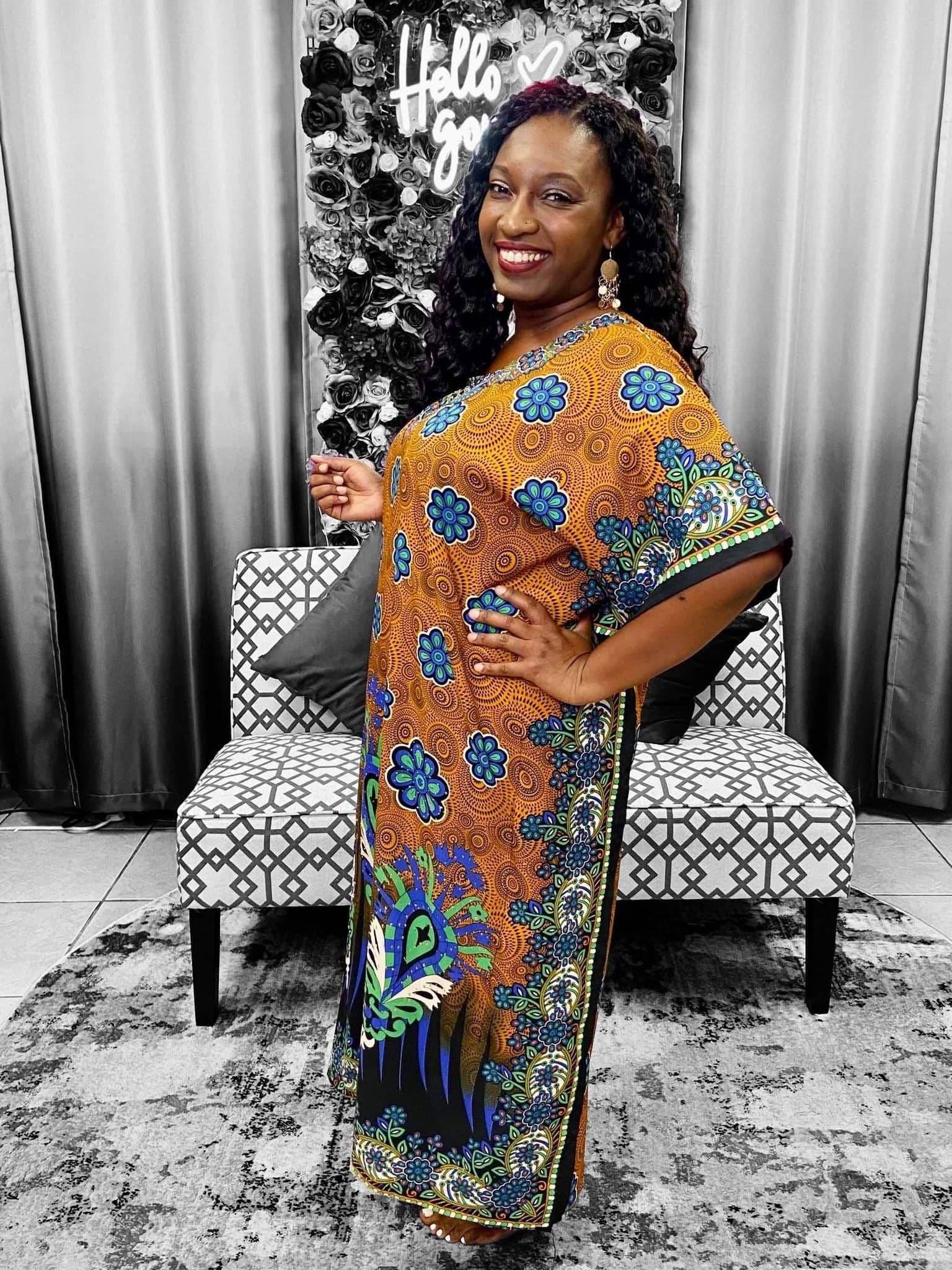 India Batik - Wholesale Kaftan - Women's - Women Floral / Sequin Embellished Kaftan Dress9