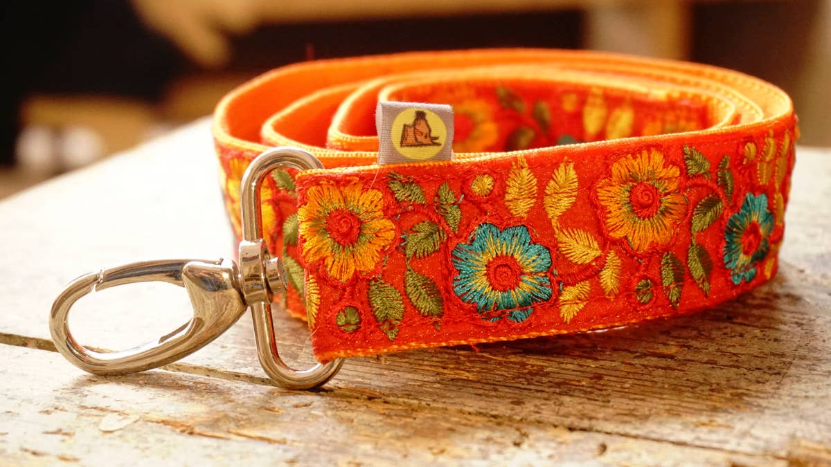 hundsfutter - Wholesale Pet Leash - Dog - Wide orange strap with flower design6