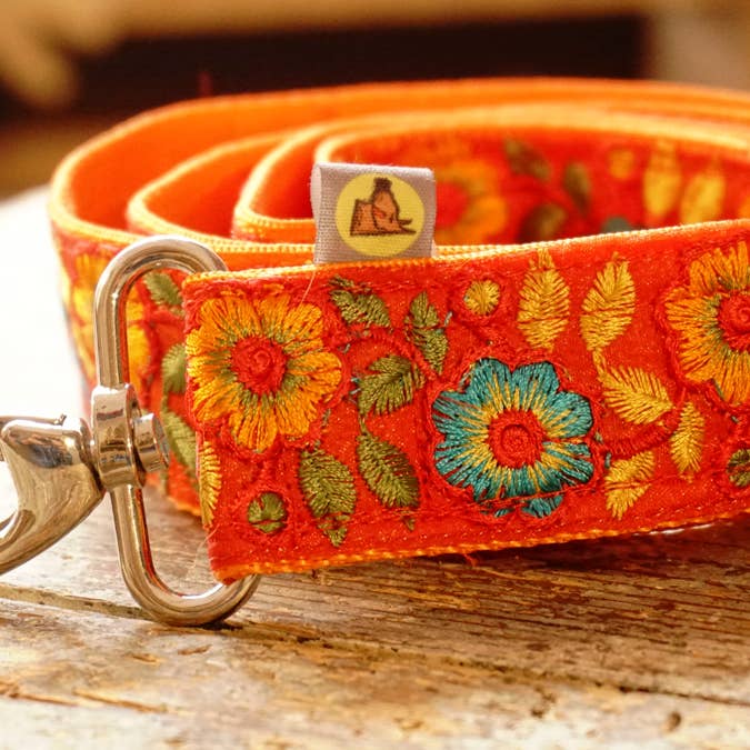 hundsfutter – trela - Cão por atacado – Larga bracelete laranja com design de flores6