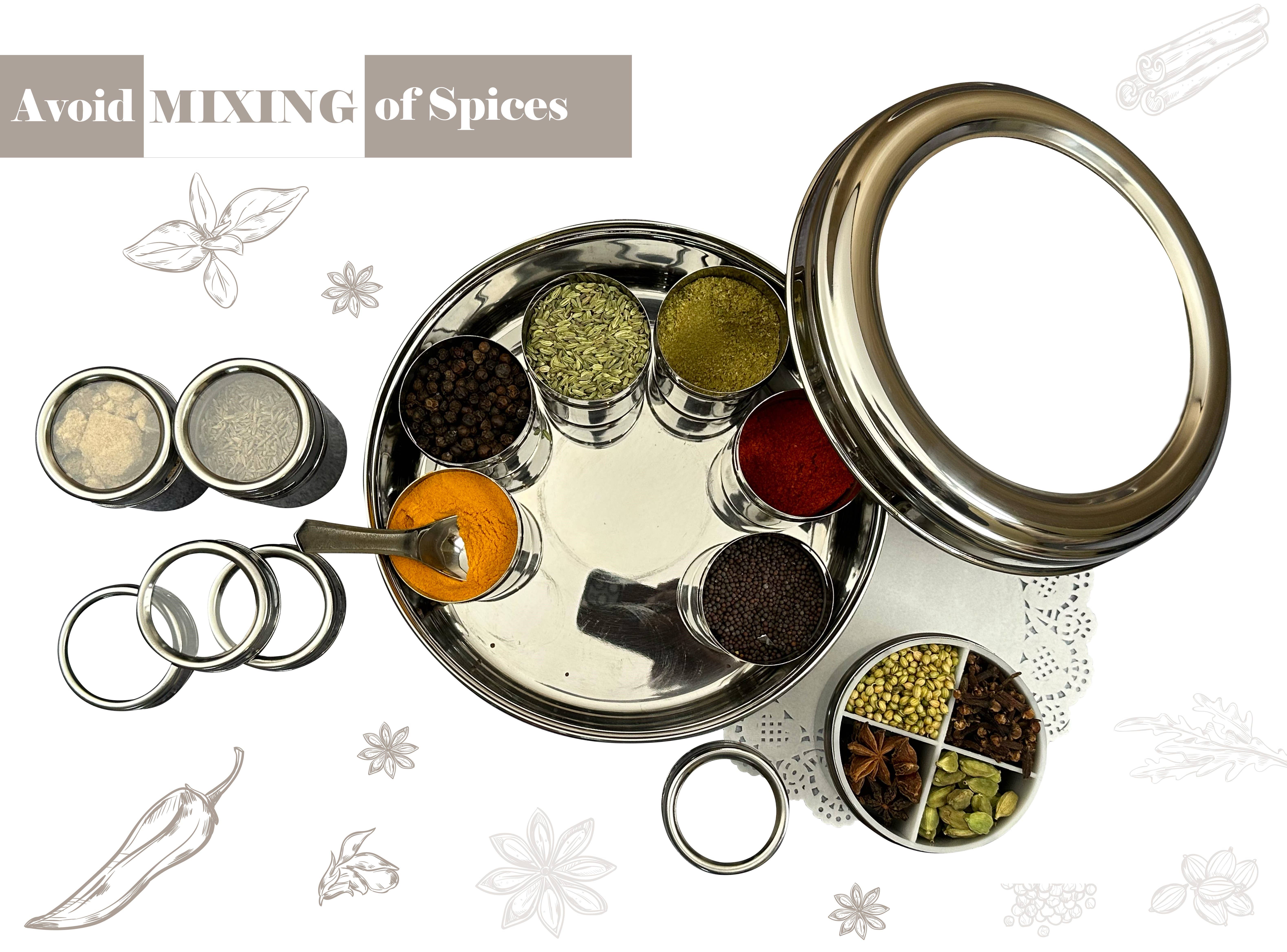 Peak Life - Vendita all'ingrosso Portaspezie - Scatola per spezie in acciaio più autentica | Masala Dabba con 12 spezie6