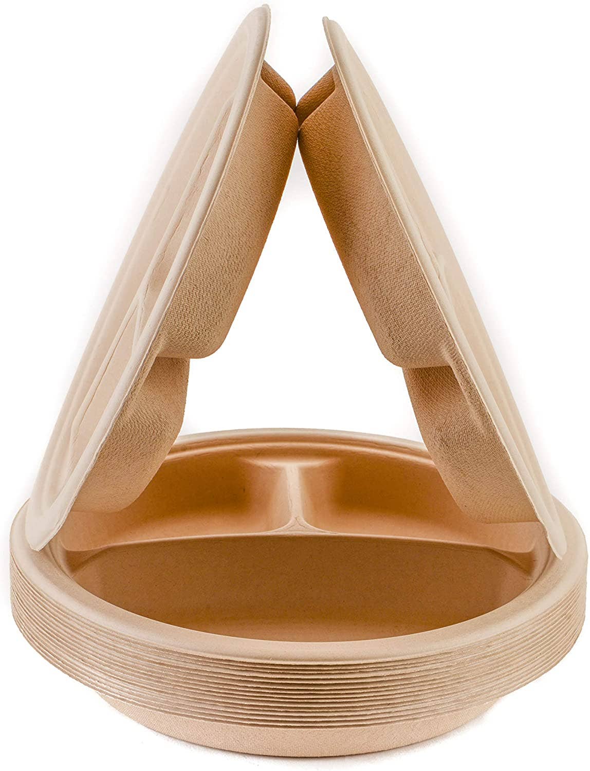 EcoQuality - Vente Assiette jetable - Assiettes rondes en canne à sucre naturelles compostables à 3 compartiments1