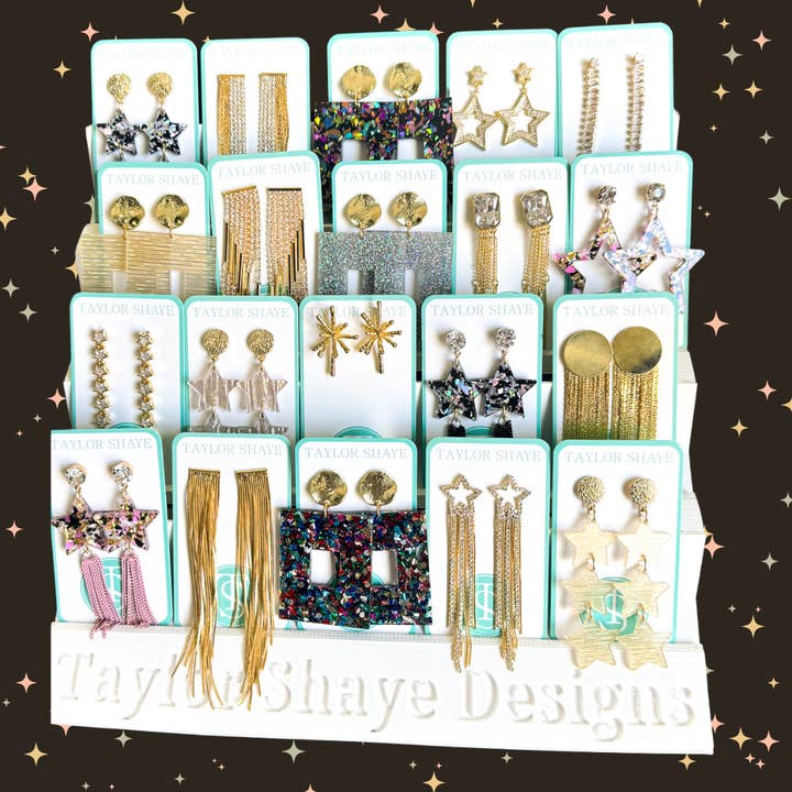 White TS Earring Display for wholesale on Faire1