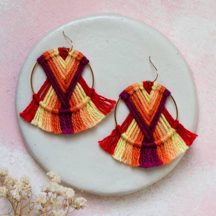 DREAM CATCHER LIPSTICK EARRINGS, MACRAME EARRINGS for wholesale by Prachi's Bohemian Art