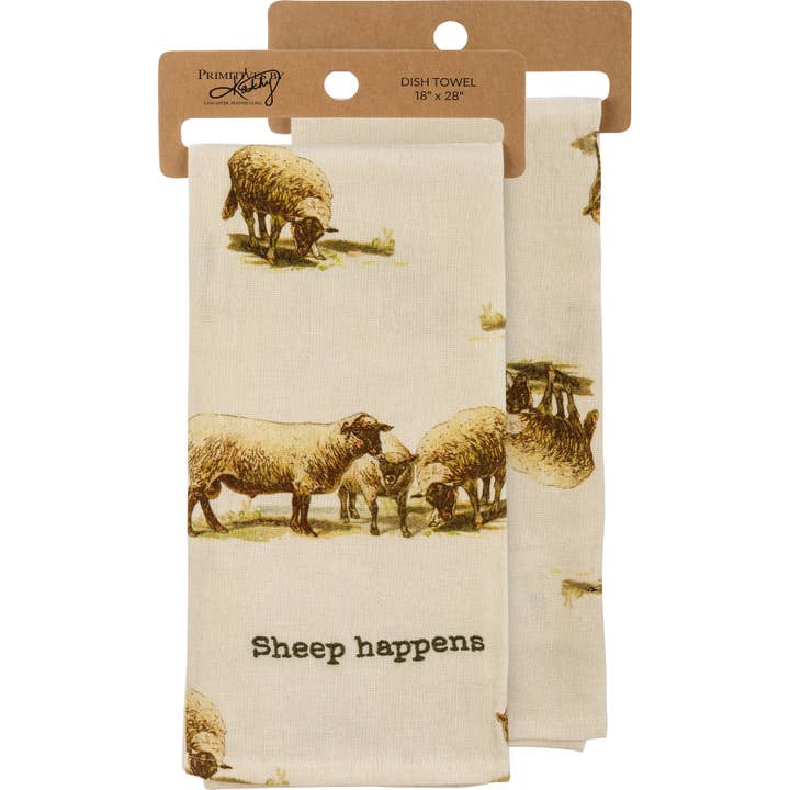 Primitives by Kathy - Wholesale Tea Towel - Sheep Happens Kitchen Towel