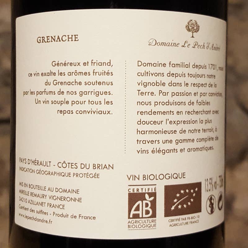 Le Pech d’André Export - Vendita all'ingrosso Vino rosso - Grenache (vino rosso biologico)3