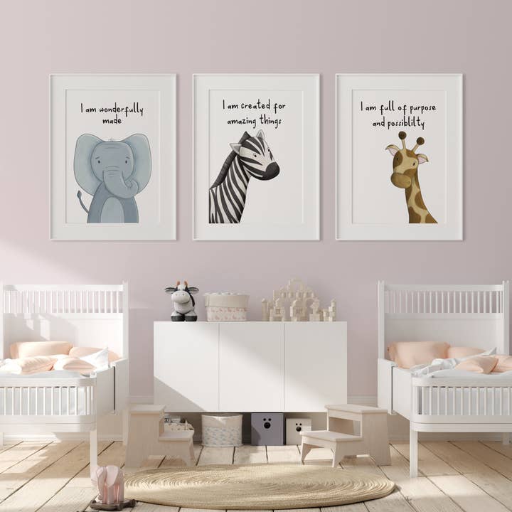 Safari Affirmation Prints for Children – Identity Trio for wholesale by Dolly and Fred Designs